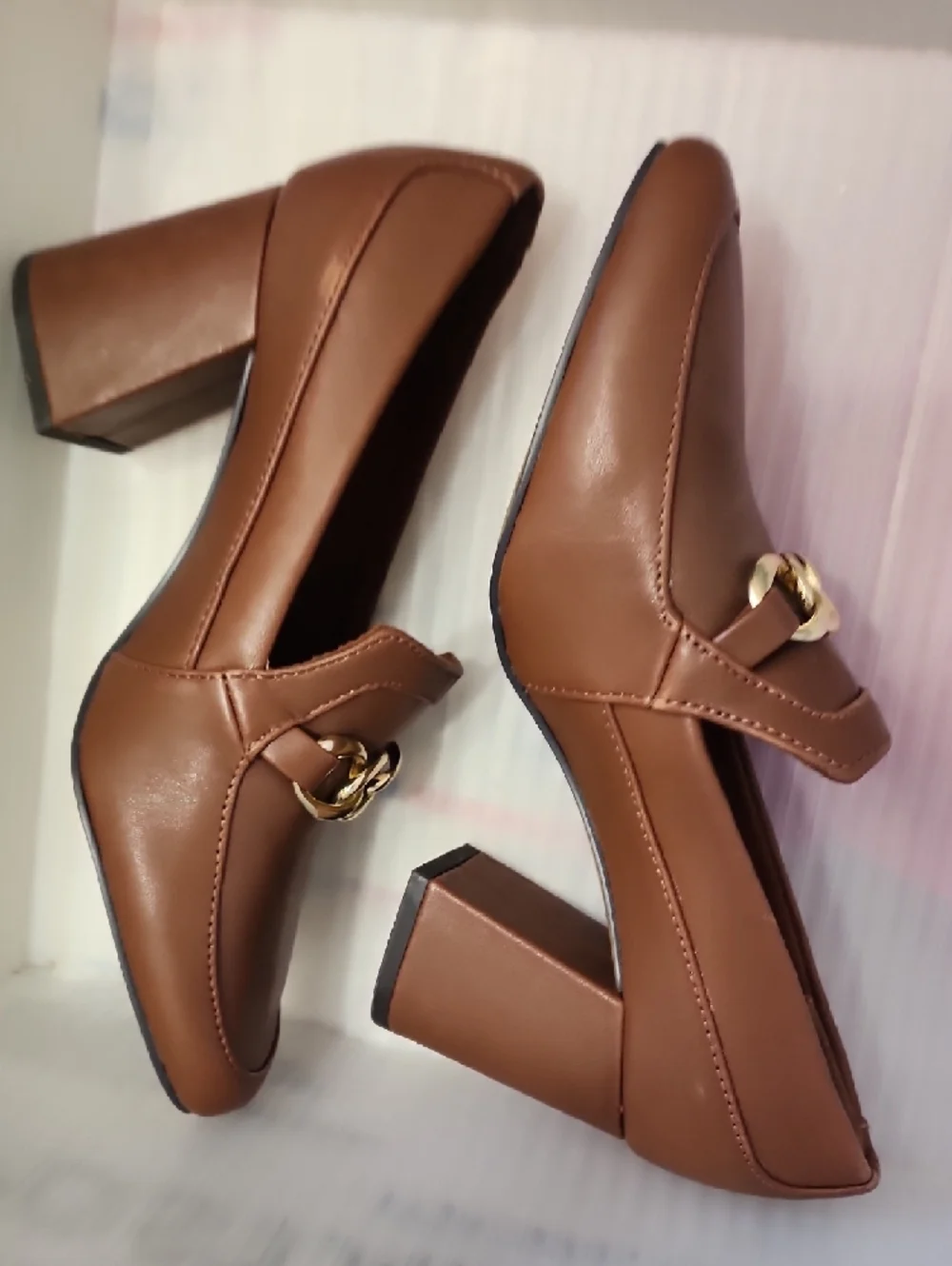 $125 Bella Vita Brown Chain-Detail Leather Loafers - Picture 5 of 8